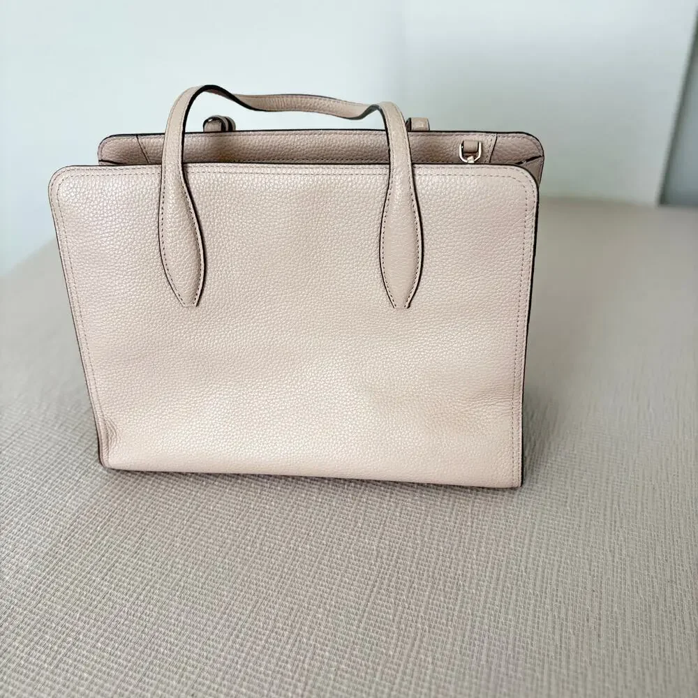 Kate Spade New York Pebbled Leather Tassel Tote Bag Beige Neutral Work Satchel